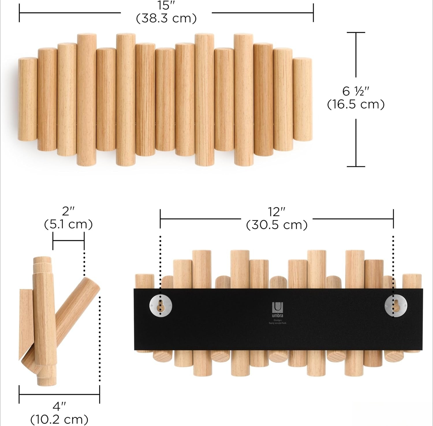 Natural Wood Wall Mount Flip 5 Hooks Coat Rack