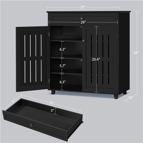 Black 4-Tier Shoe Cabinet With Drawer