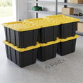 27Gal Black Storage Bins 6-Pack Yellow Lids