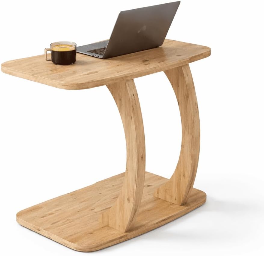 Curved Wood C Shaped Sofa Side Table