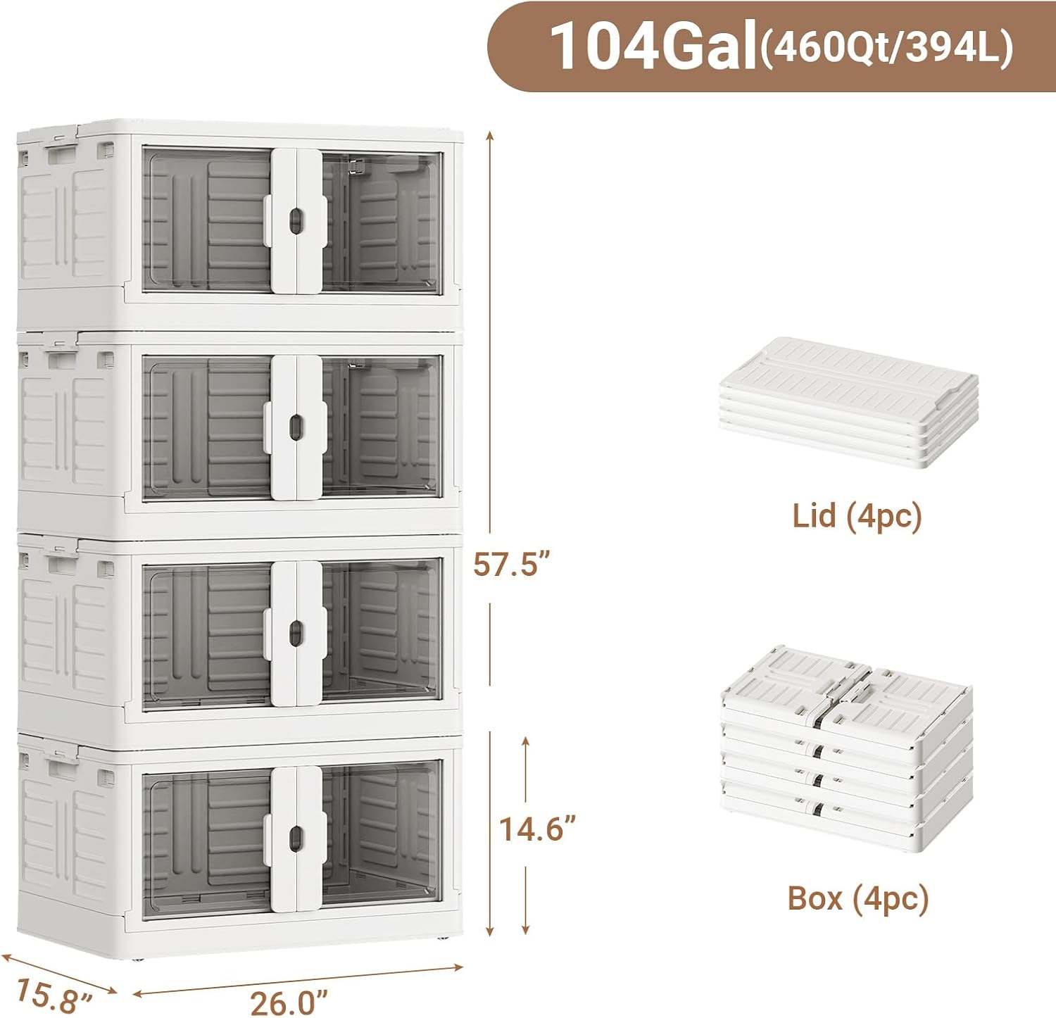 White Collapsible Storage Bins 460Qt 4-Pack