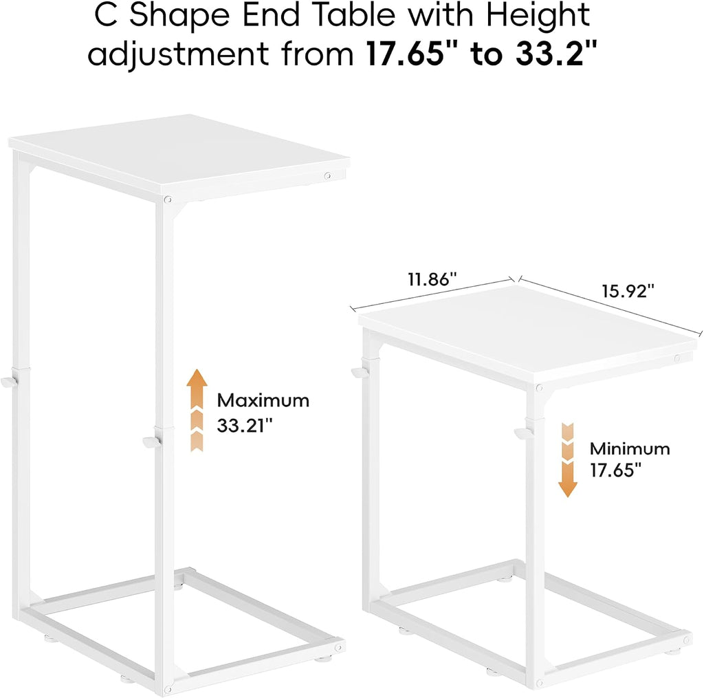Tall White Adjustable C Side Table
