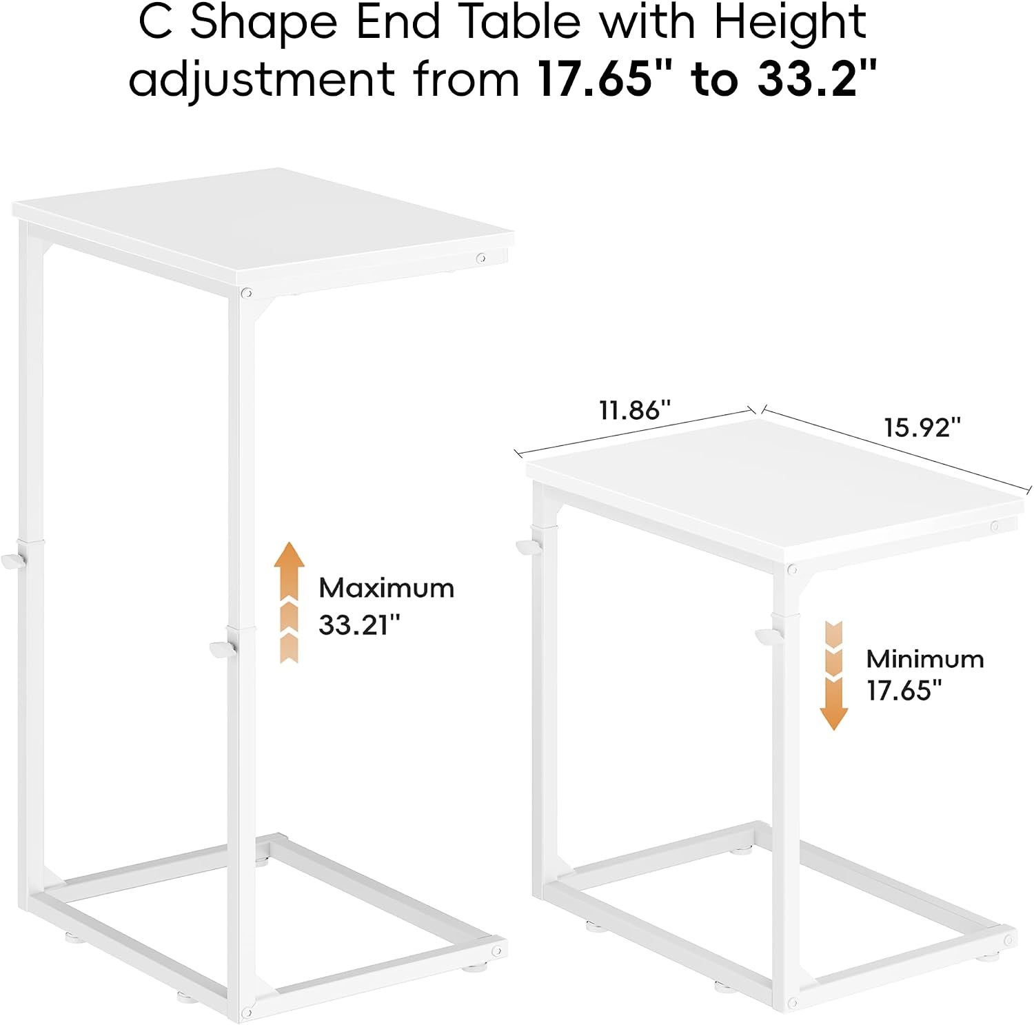 Tall White Adjustable C Side Table