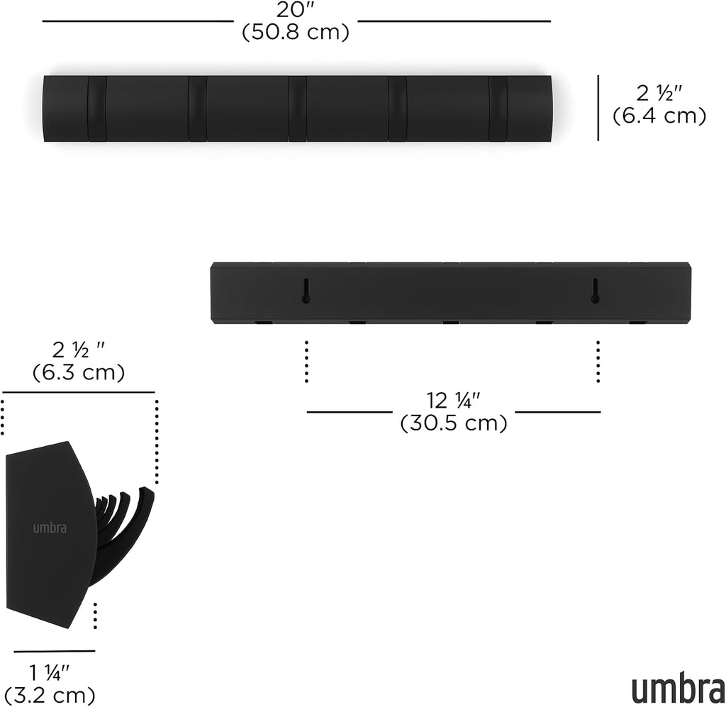 Black Flip Wall Mount Coat Rack 5 Hooks