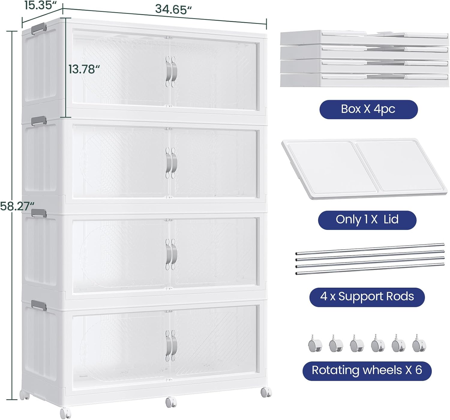 White 960QT Collapsible Storage Bins 4-Pack