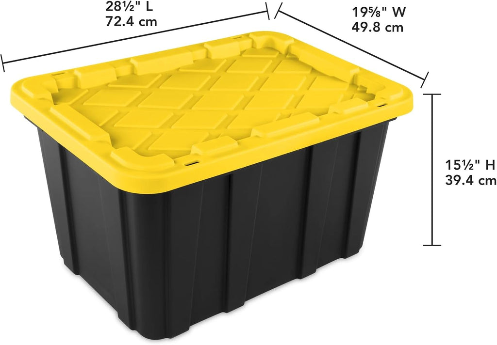 27Gal Black Storage Bins 6-Pack Yellow Lids