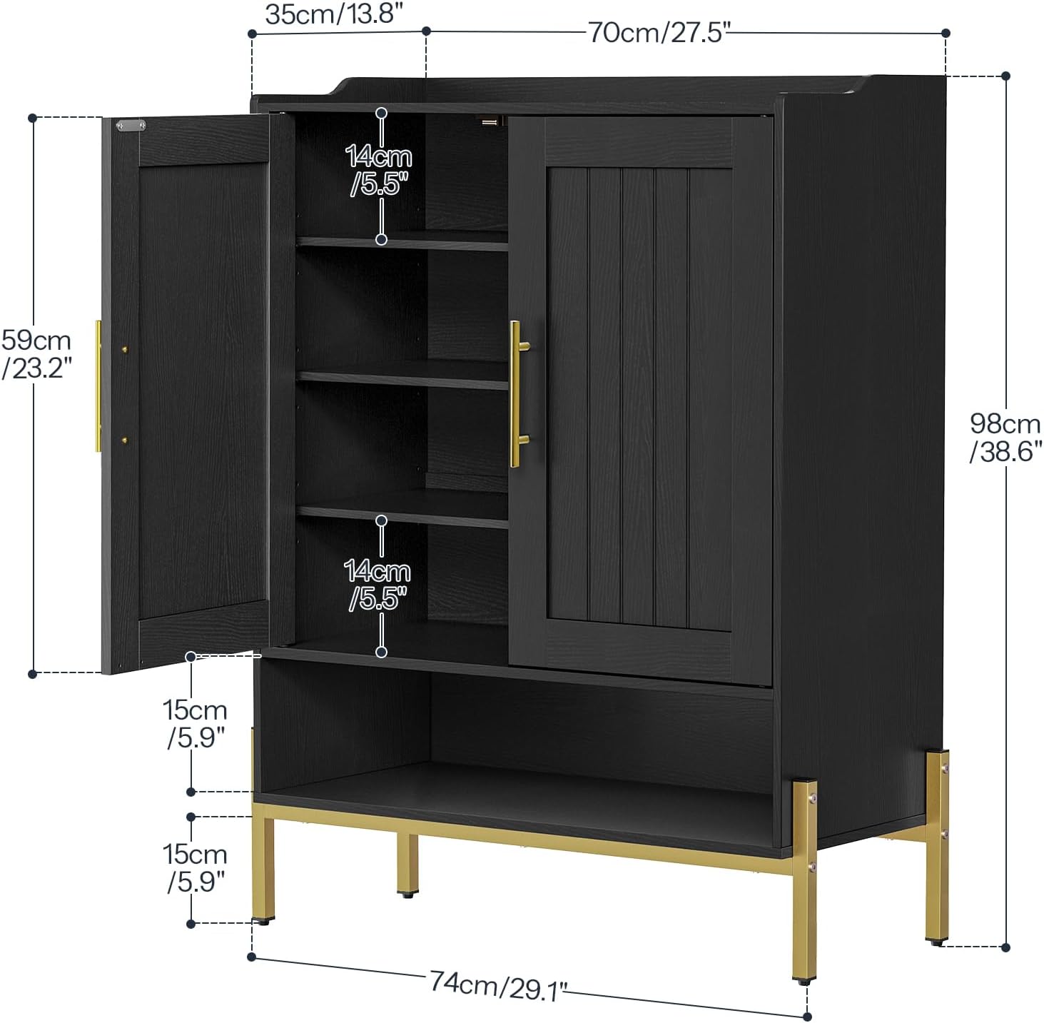 Gold Black 5-Tier Shoe Storage Cabinet