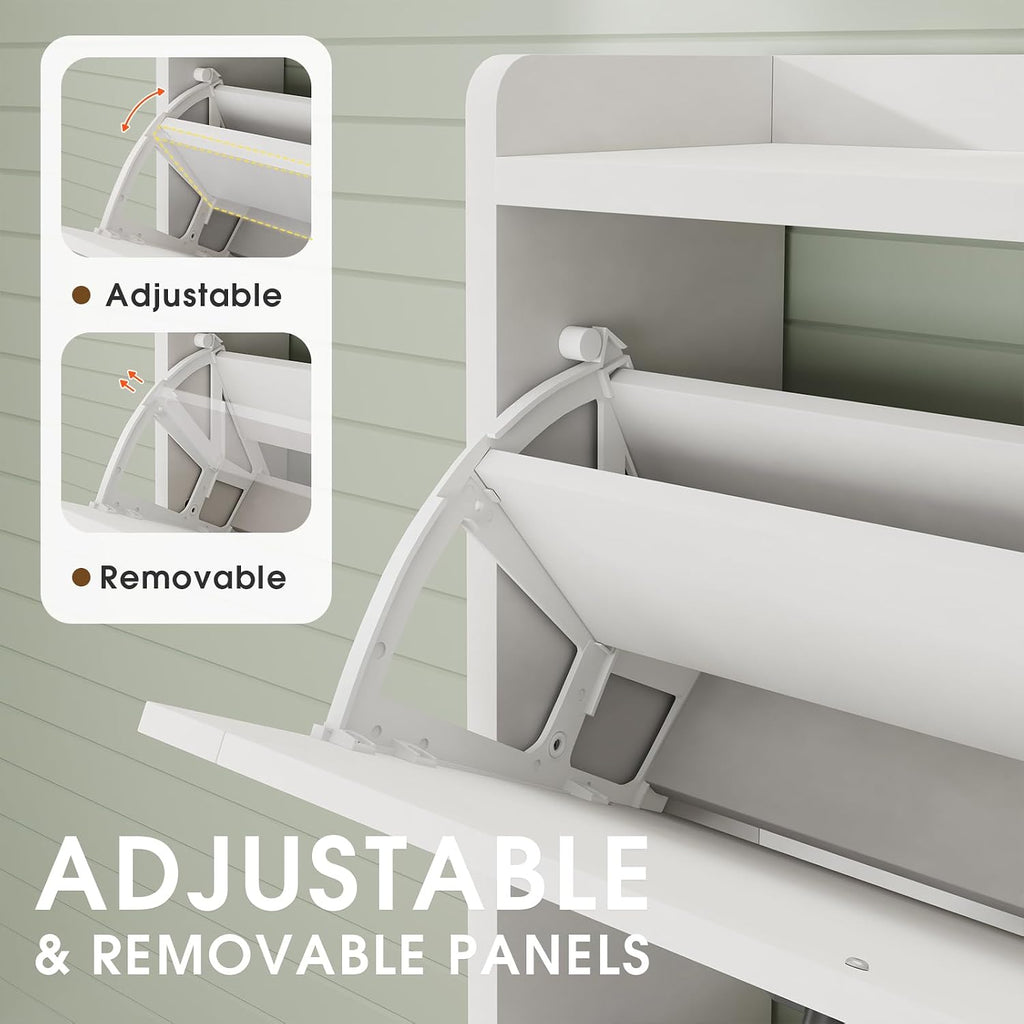 White Narrow 2 Flip Drawers Shoe Cabinet