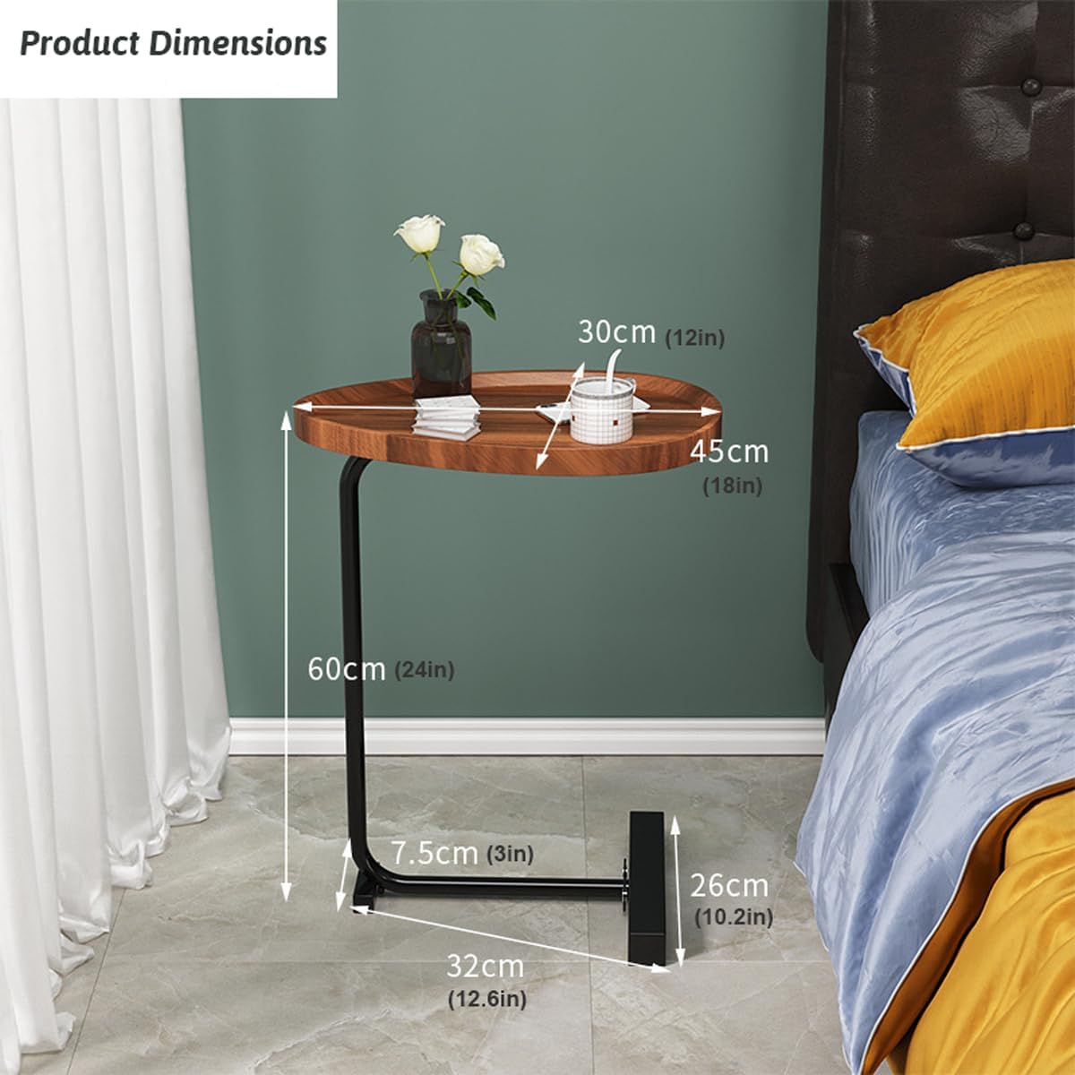 Wood C Shaped Side Table for Sofa Bedside
