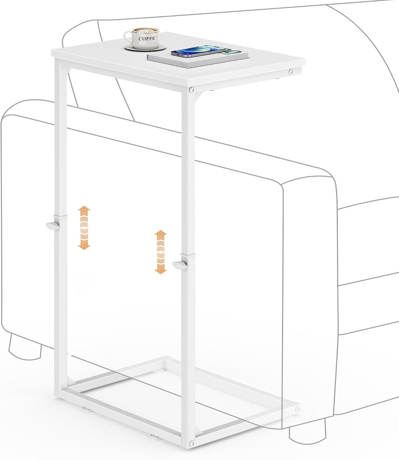 Tall White Adjustable C Side Table