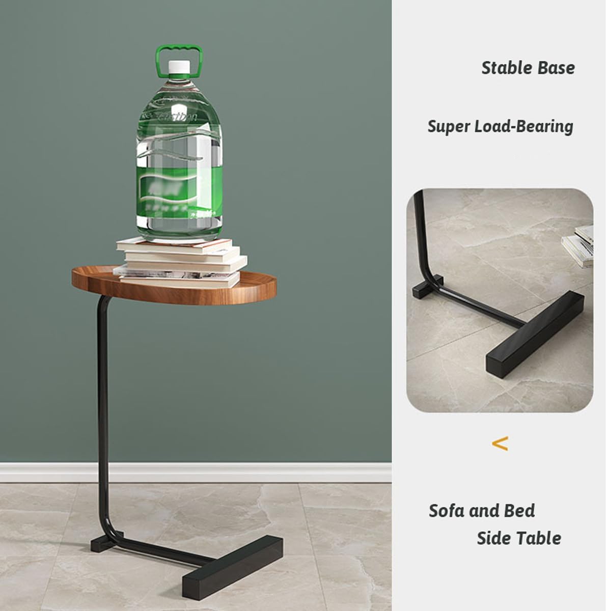 Wood C Shaped Side Table for Sofa Bedside