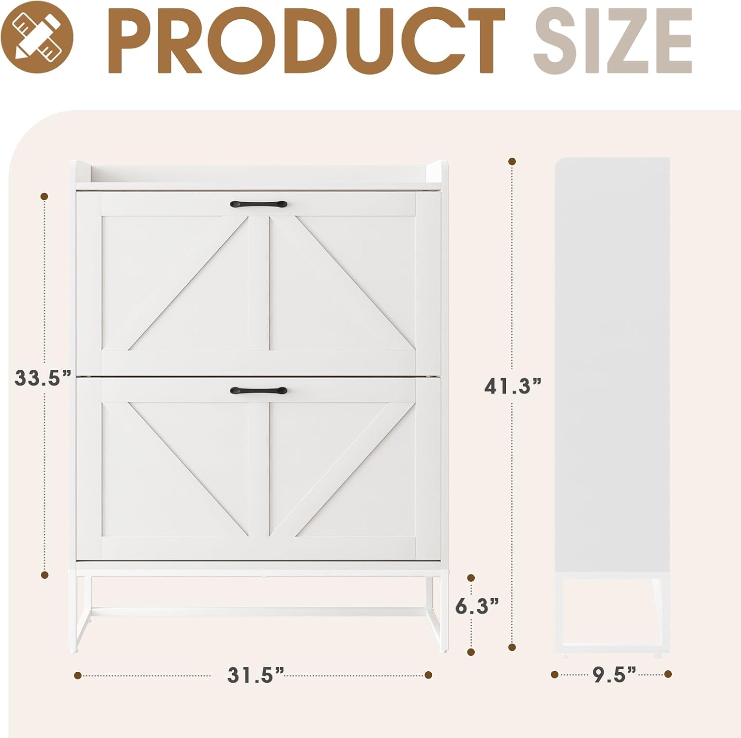 White Narrow 2 Flip Drawers Shoe Cabinet