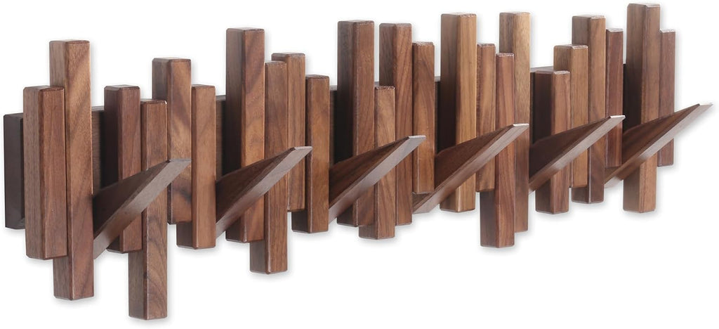 Walnut Wall Mount Coat Rack 6 Hooks