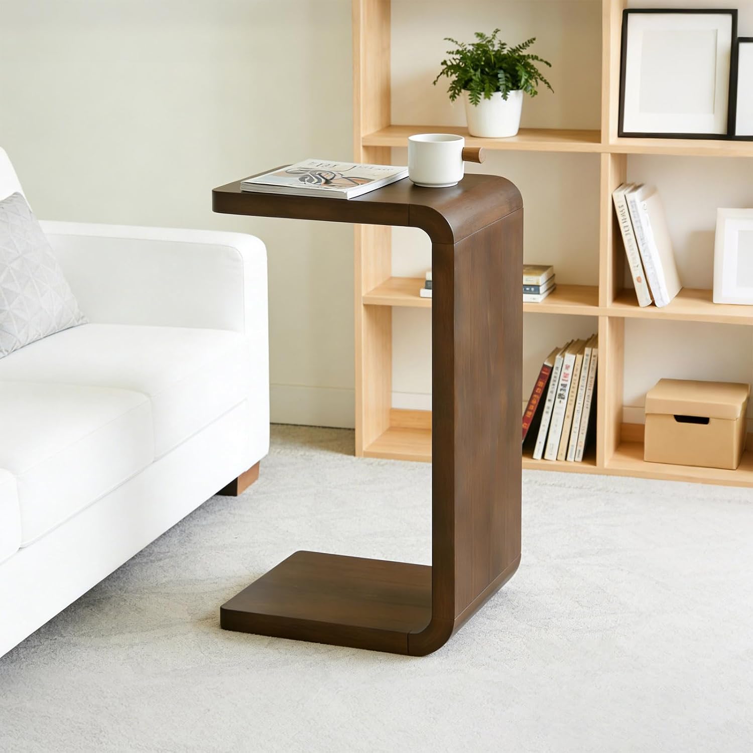 Walnut Wooden C Shaped Side Table