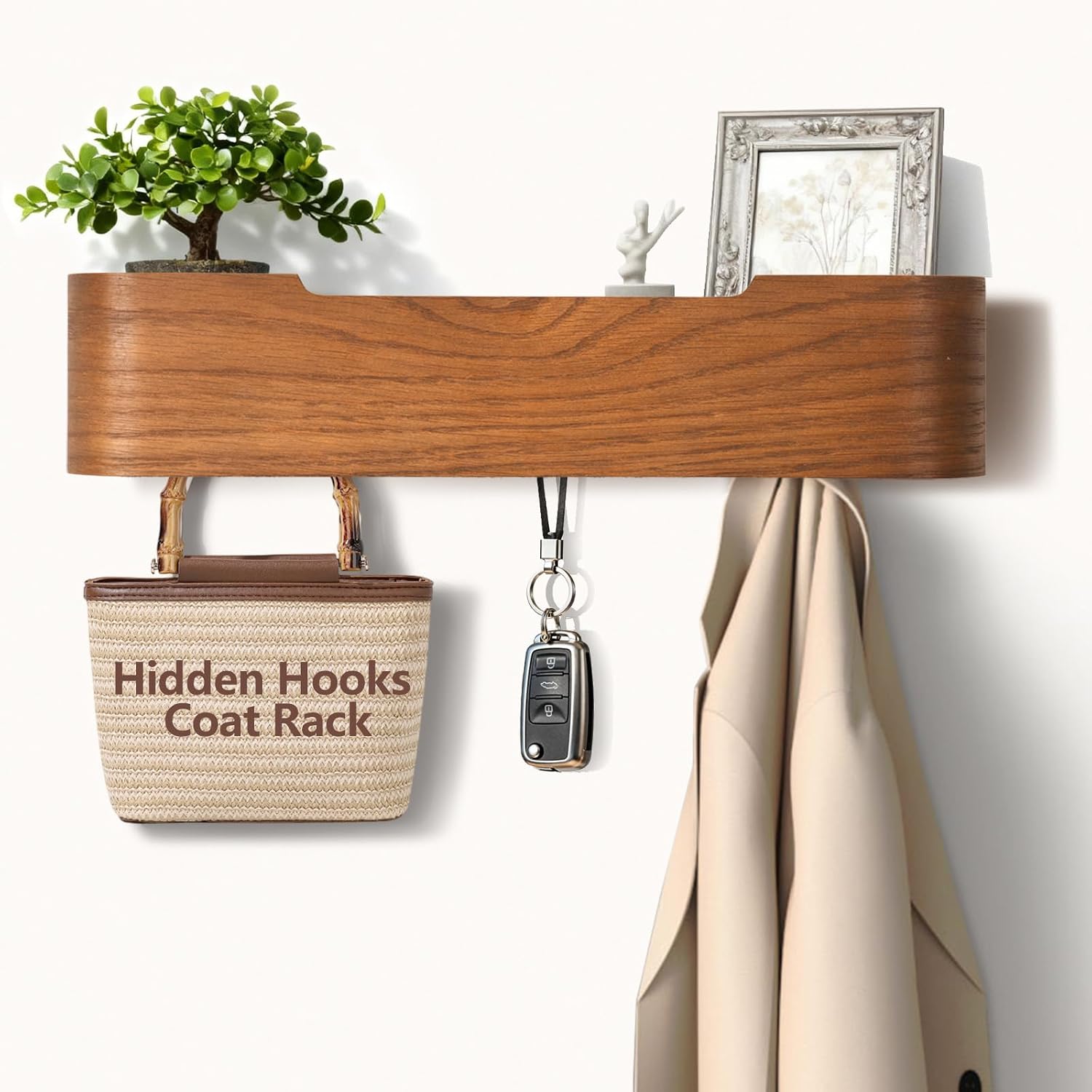 Walnut Wall Coat Rack With Shelf