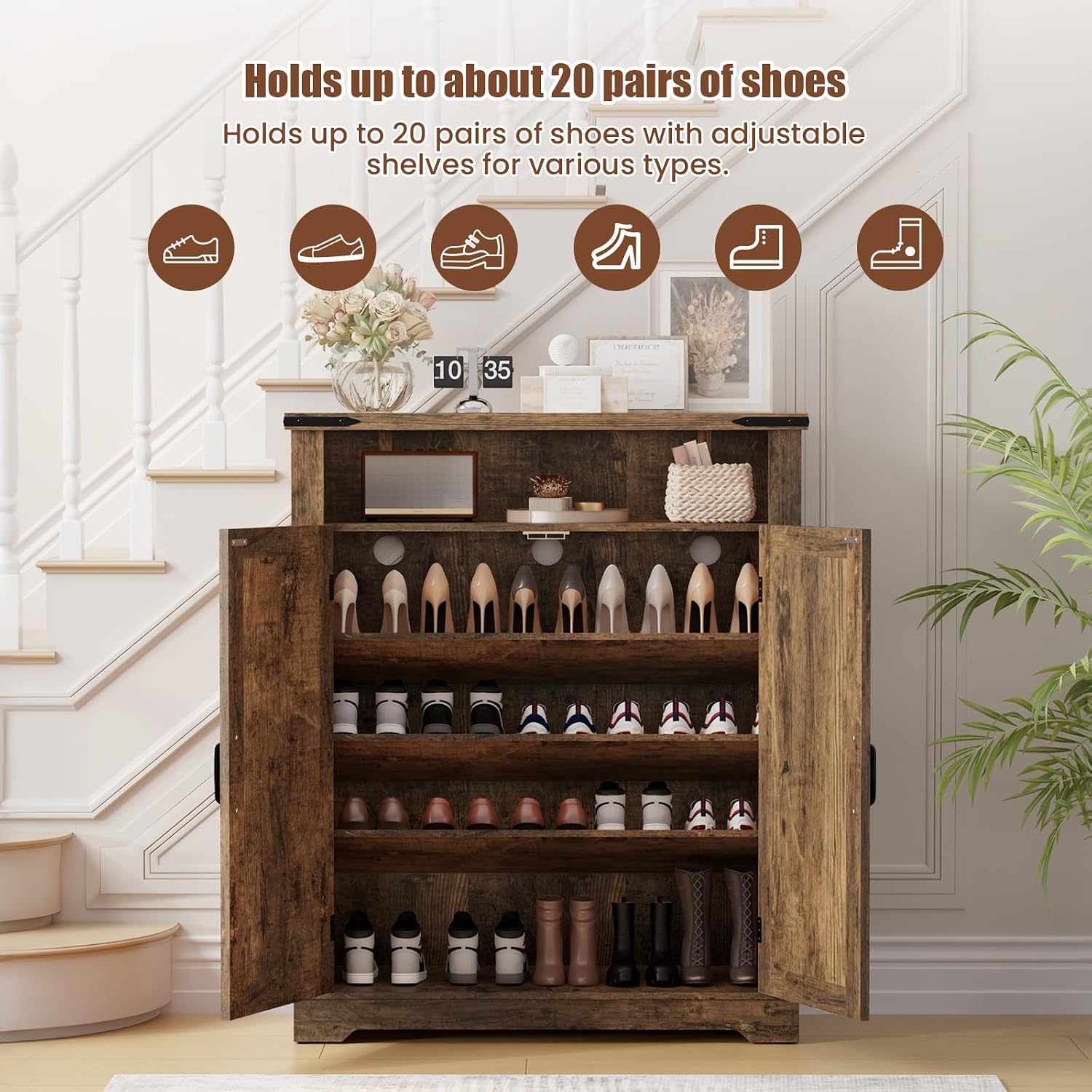 Farmhouse 6-Tier Wooden Shoe Storage Cabinet
