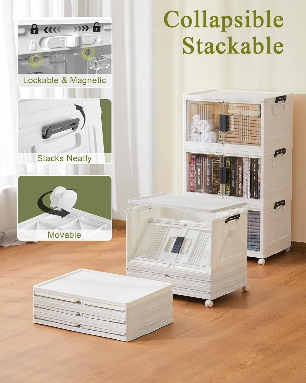 144QT Lockable Collapsible Storage Bins 3-Pack