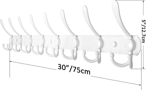 30 Inch White Wall Coat Hook Rack