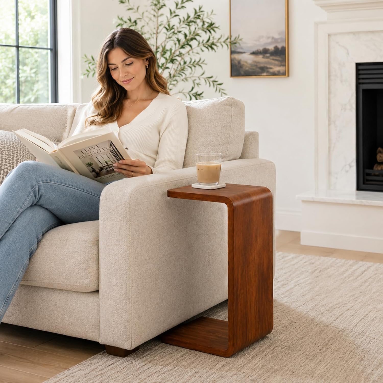 Walnut Wood Slide Under Sofa C Side Table