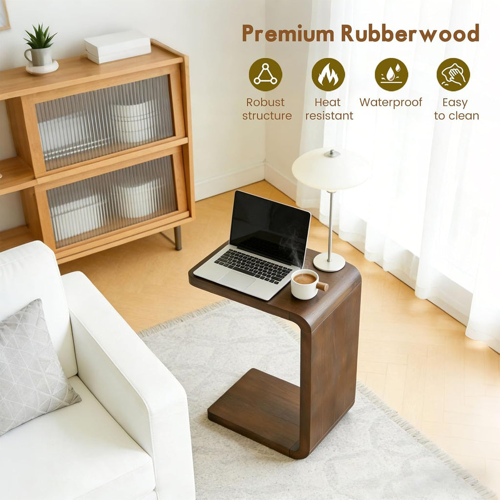 Walnut Wooden C Shaped Side Table
