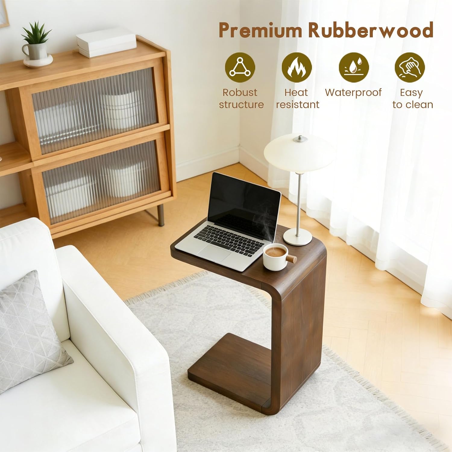 Walnut Wooden C Shaped Side Table