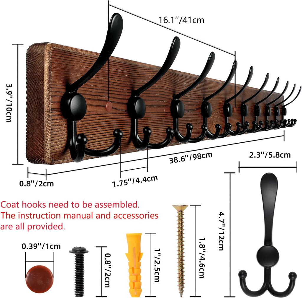 38.6in Rustic Wood Coat Rack