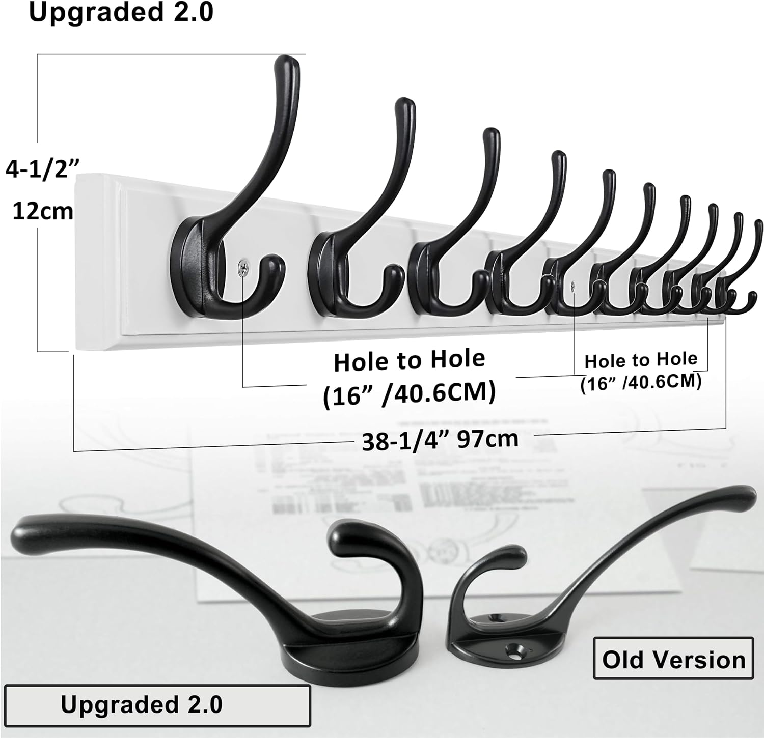 10 Hooks Wood Wall Coat Rack