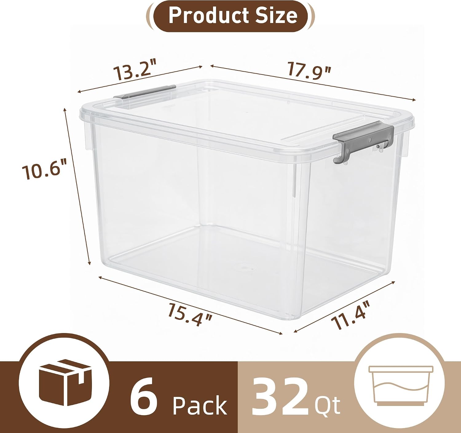32QT Clear Storage Bins 6-Pack