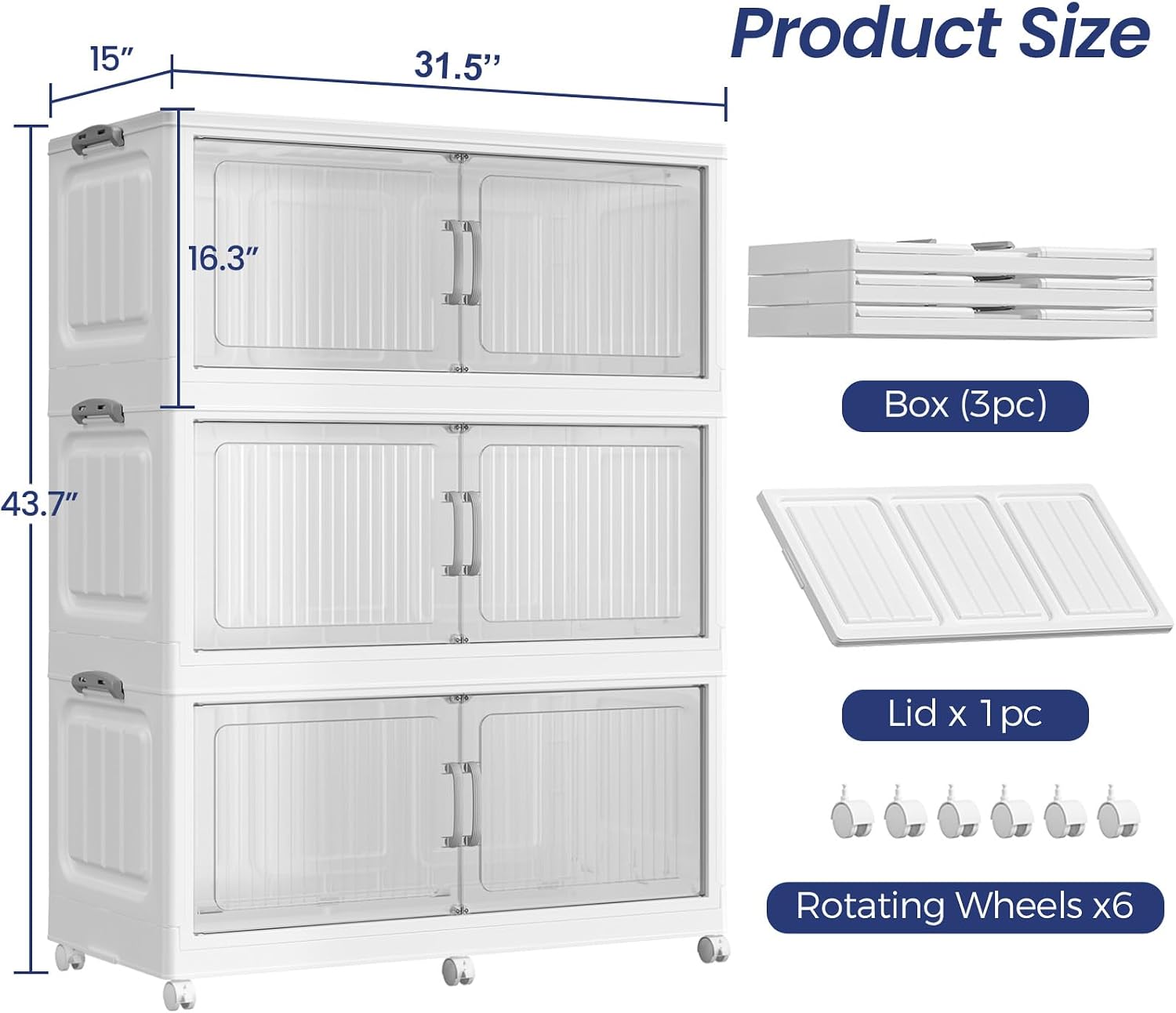 480QT Foldable Plastic Storage Bins 3-Pack
