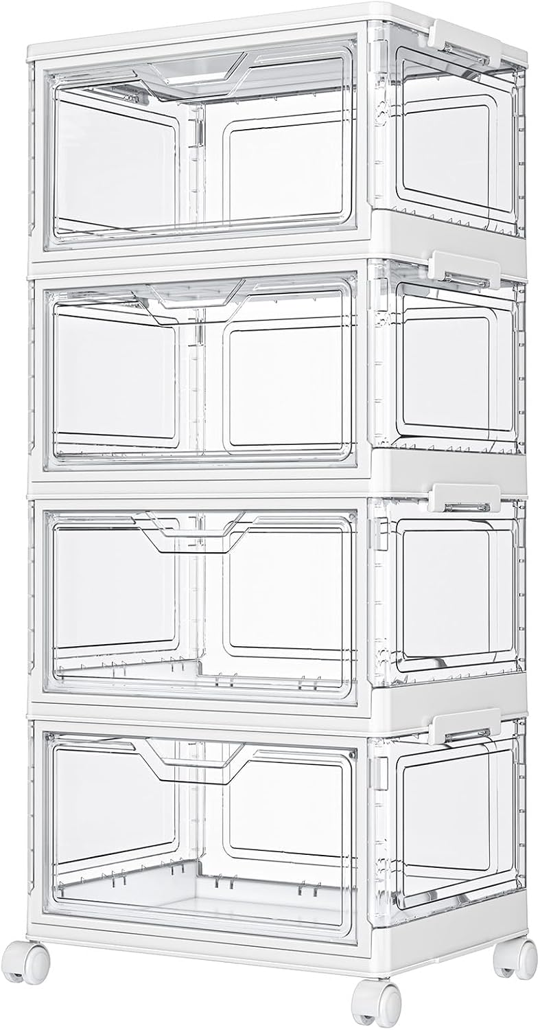 23QT Clear Foldable Storage Bins 4-Tier