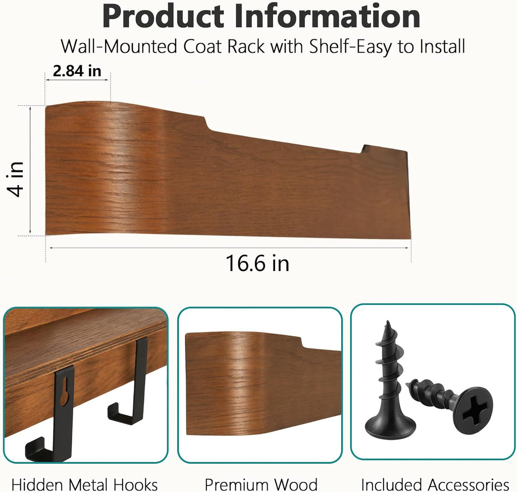 Walnut Wall Coat Rack With Shelf