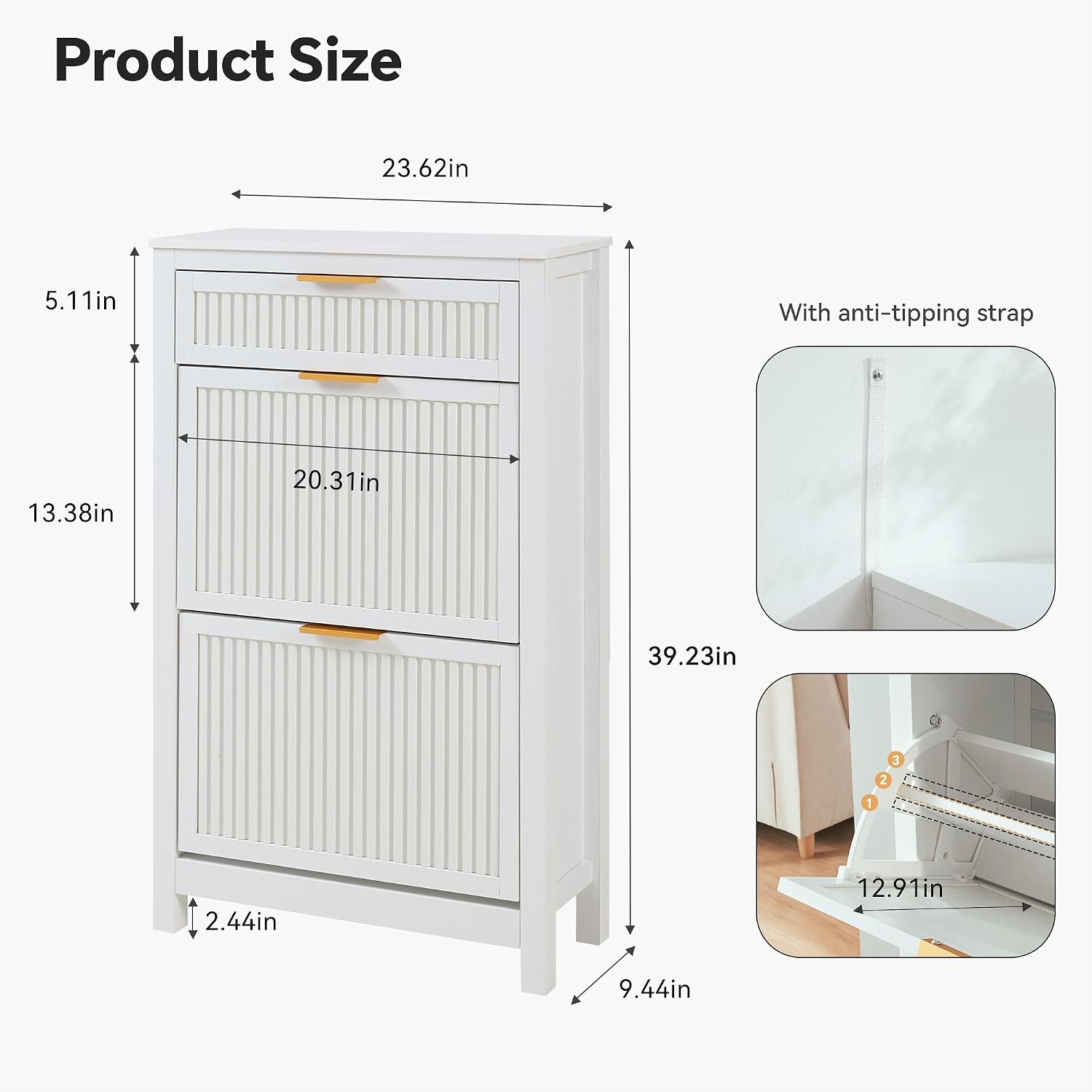 White Narrow 2 Flip Drawers Shoe Cabinet