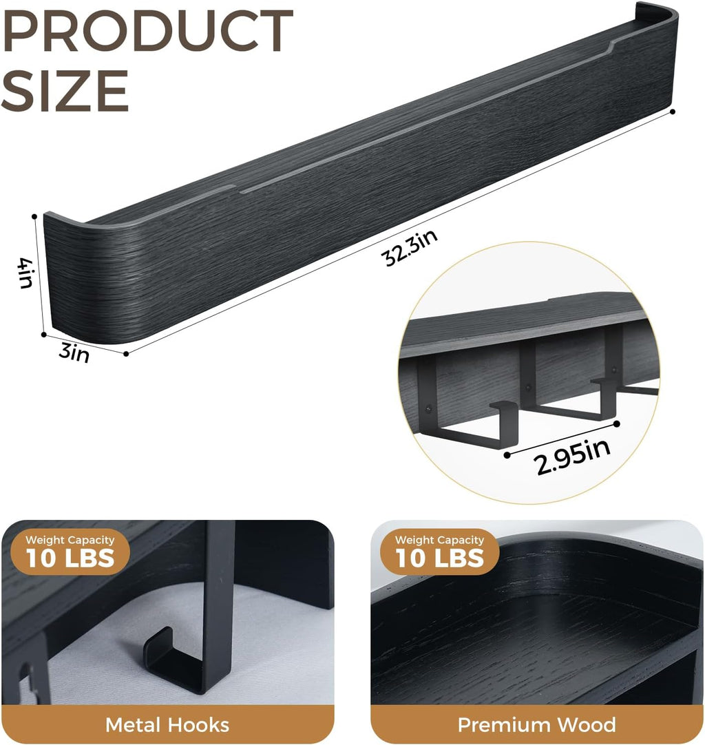 Black Wall Coat Rack with Shelf & 8 Hidden Hooks