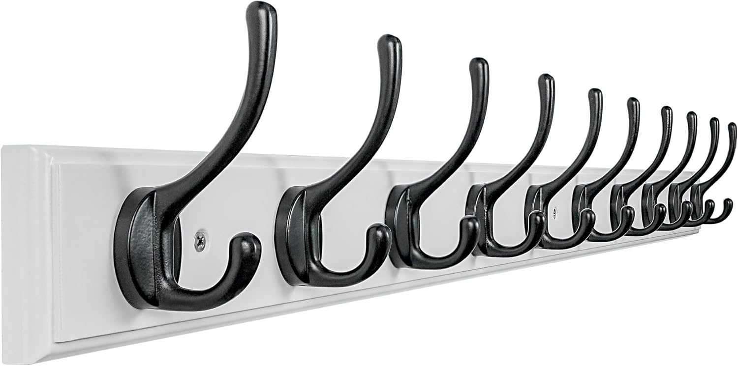 10 Hooks Wood Wall Coat Rack