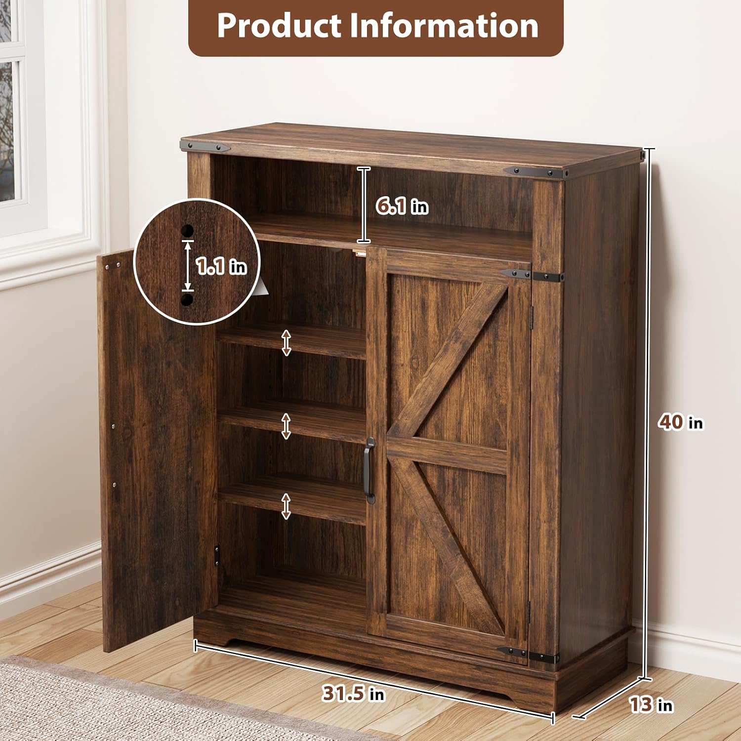 Farmhouse 6-Tier Wooden Shoe Storage Cabinet