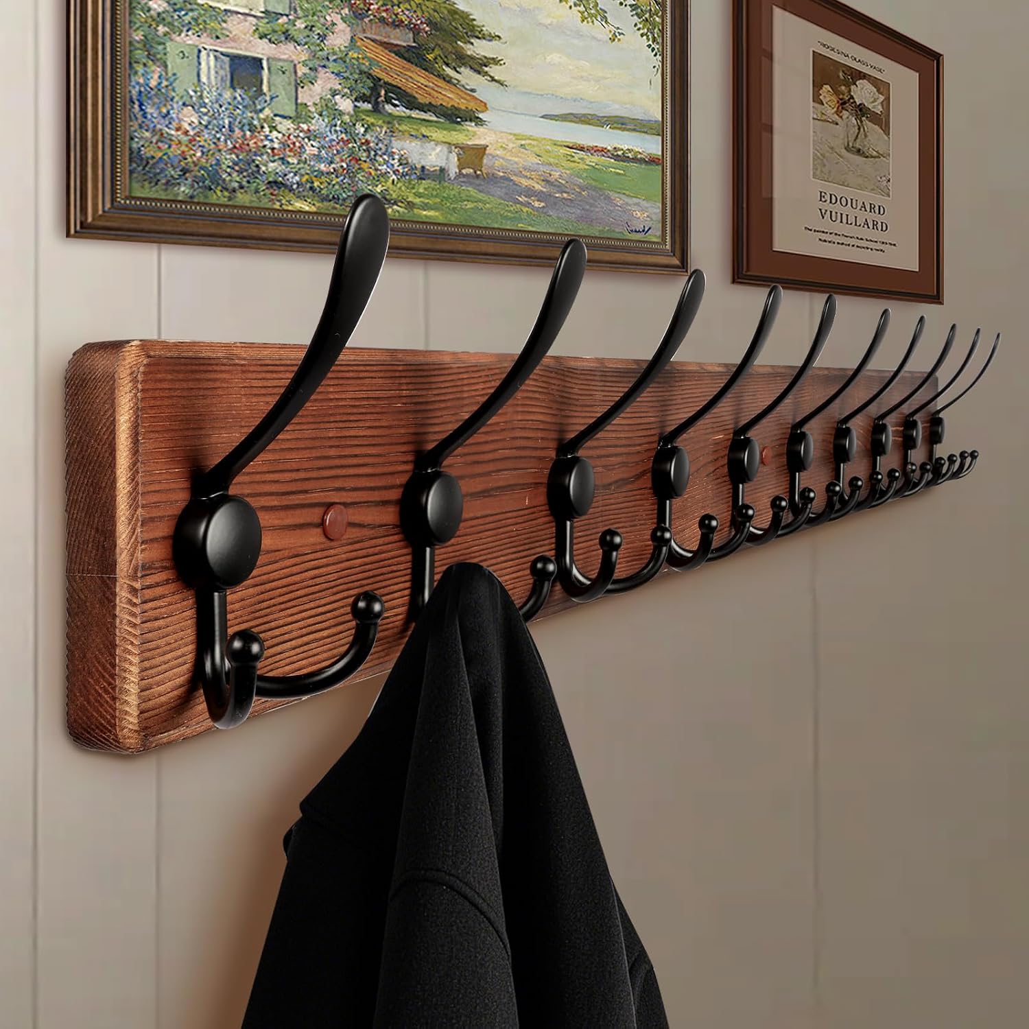 38.6in Rustic Wood Coat Rack
