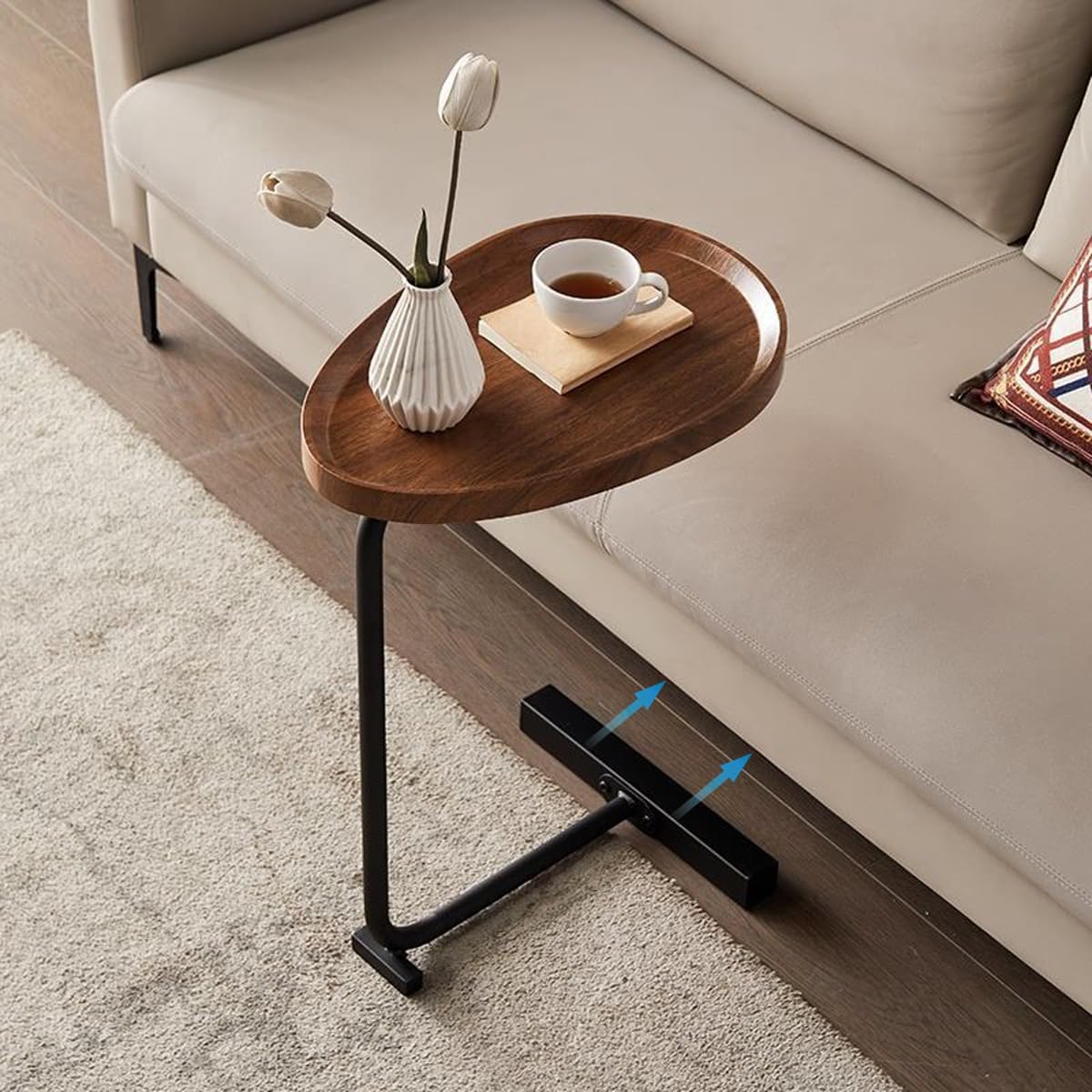 Wood C Shaped Side Table for Sofa Bedside