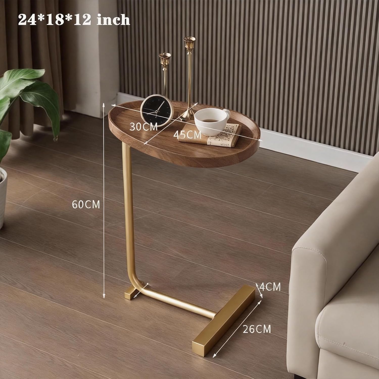 Gold Metal Wood Round C Side Table 24 Inch