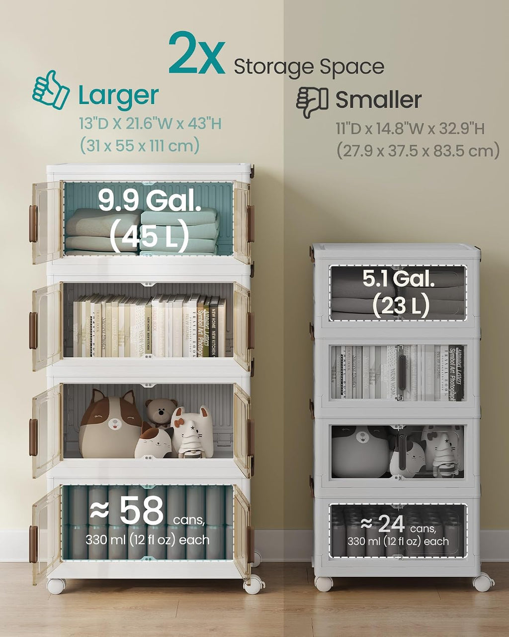White Foldable Storage Bins 48QT 4-Tier