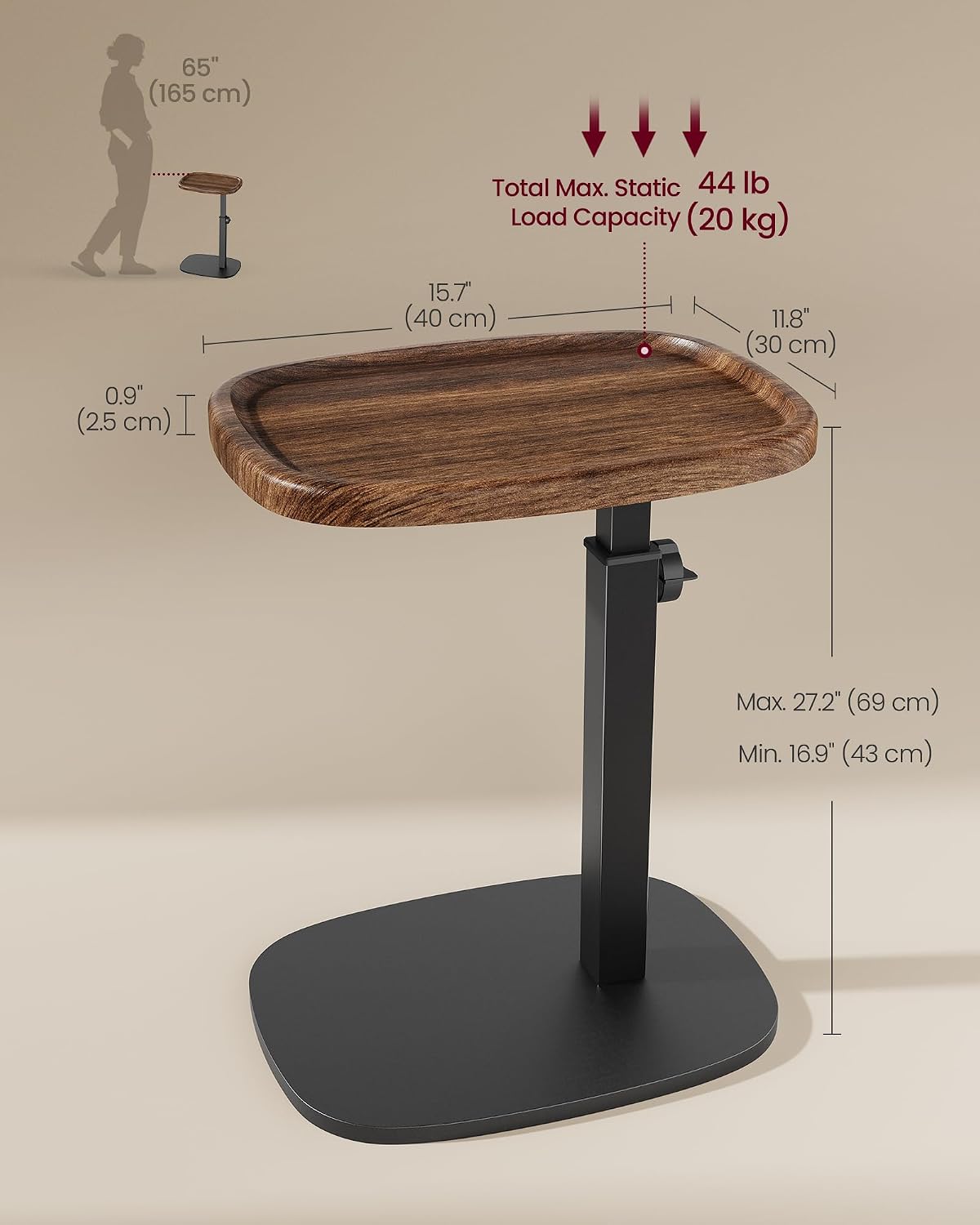 Adjustable C Sofa Side Table Walnut Black