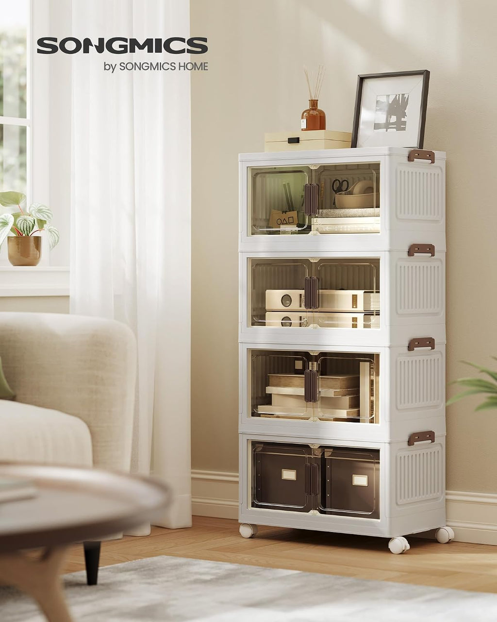 White Foldable Storage Bins 48QT 4-Tier