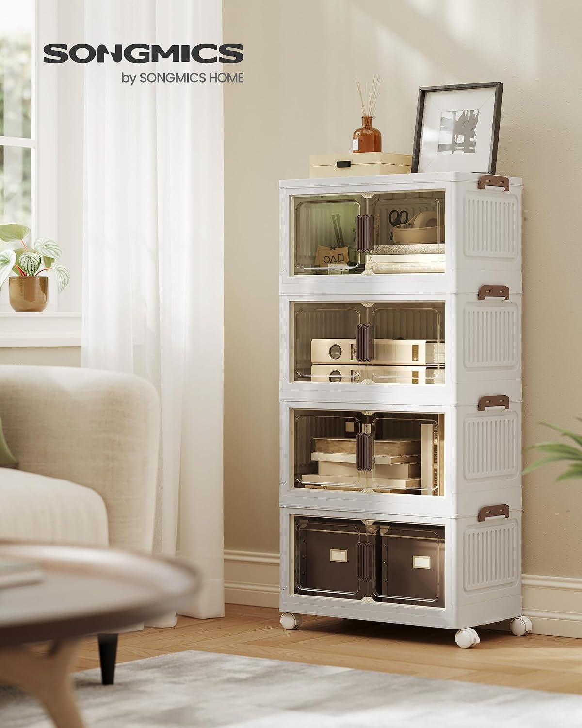White Foldable Storage Bins 48QT 4-Tier