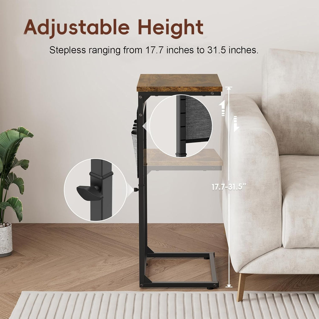 Rustic Brown Black Metal Adjustable C Side Table