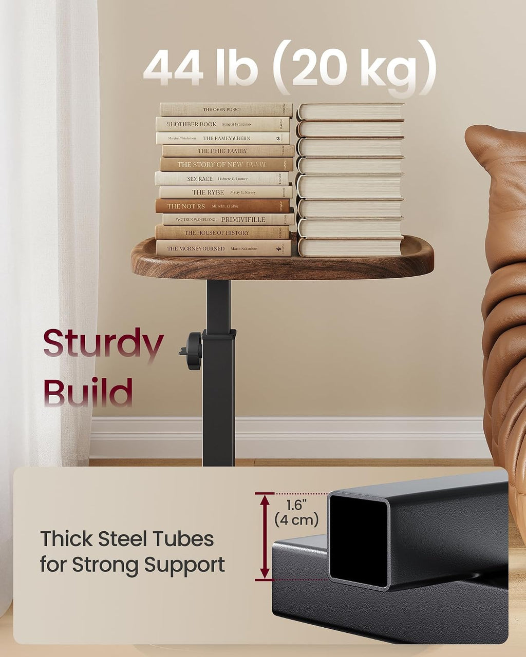 Adjustable C Sofa Side Table Walnut Black