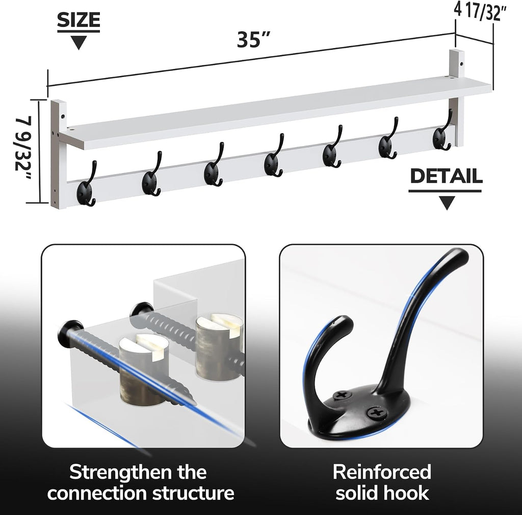 35in White Wall Coat Rack Shelf