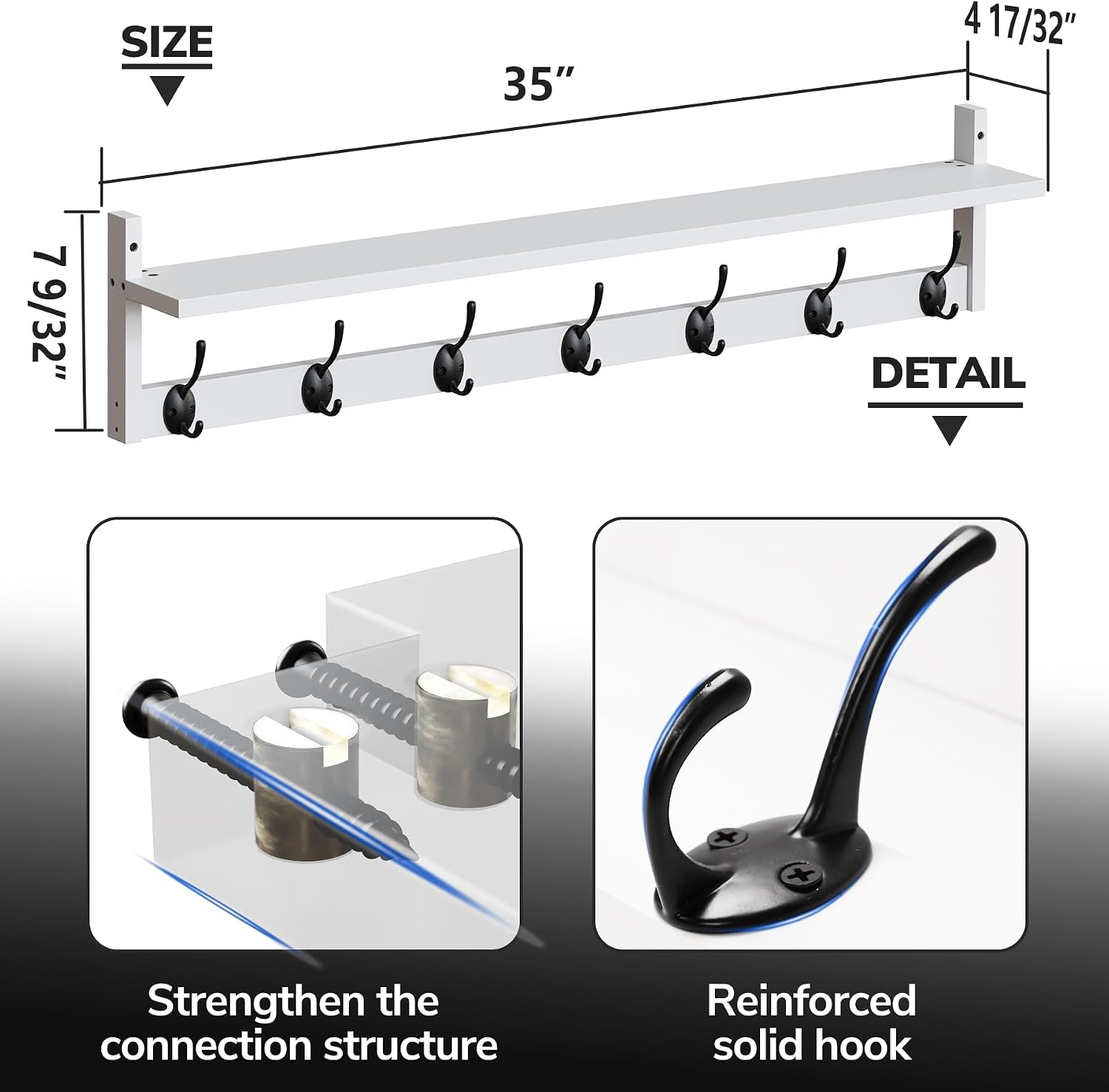 35in White Wall Coat Rack Shelf