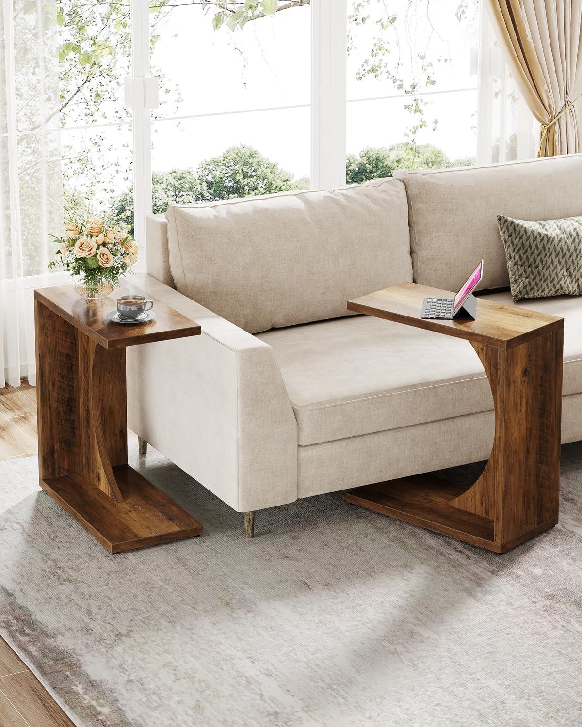 Brown C Shaped Sofa Side Table