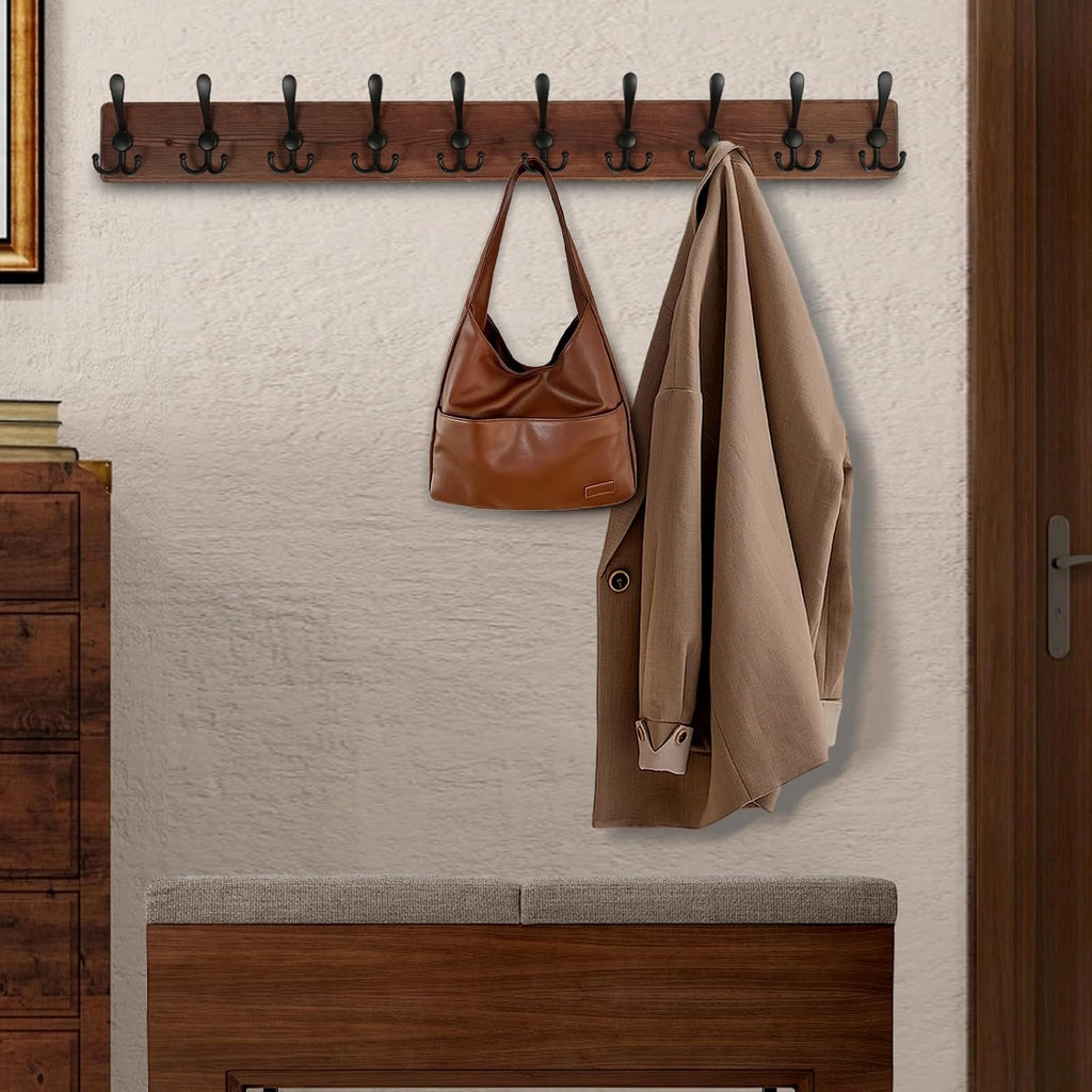 38.6in Rustic Wood Coat Rack