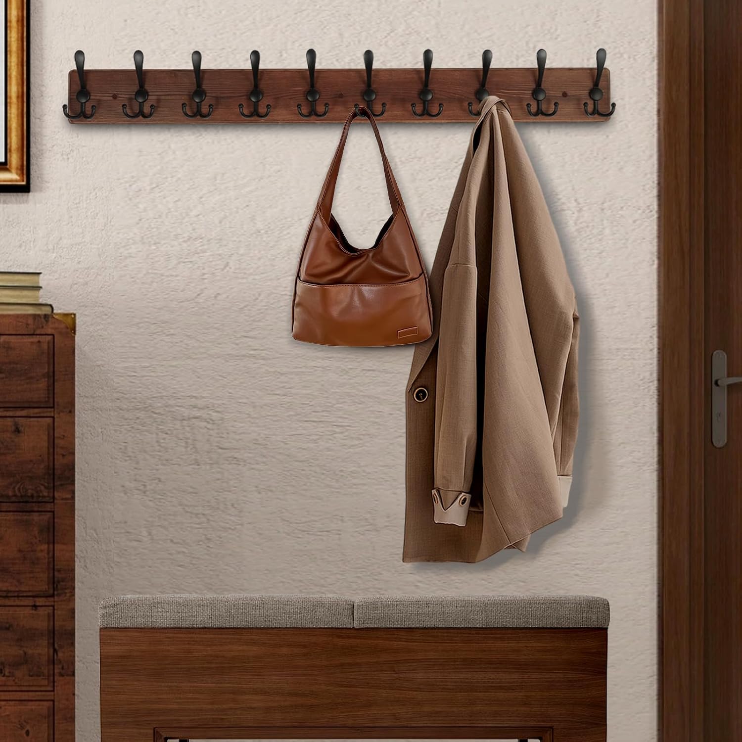 38.6in Rustic Wood Coat Rack