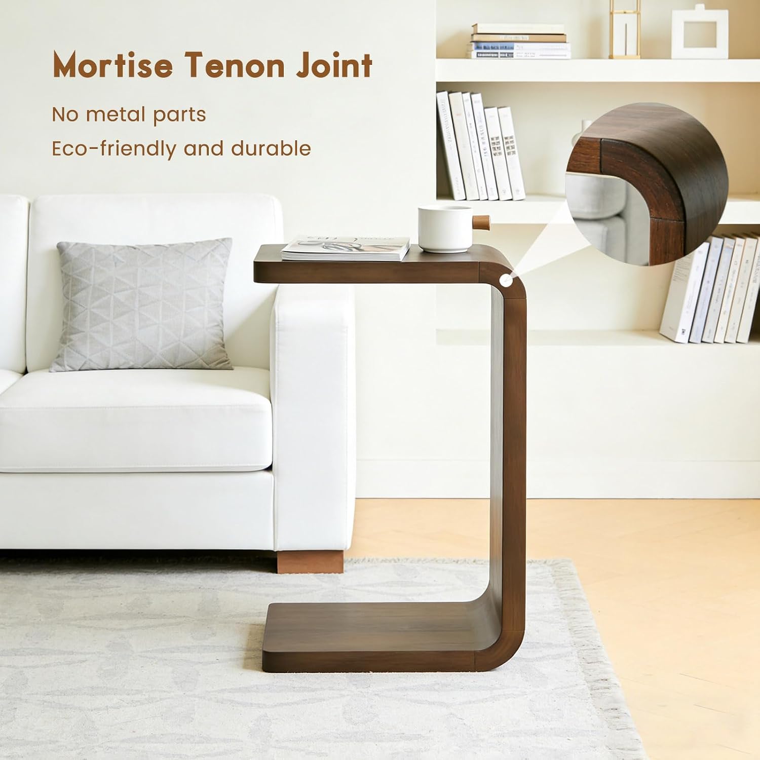 Walnut Wooden C Shaped Side Table